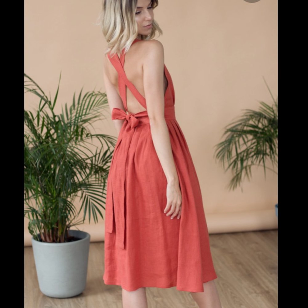 Isona Linen Crossback Terracotta Dress